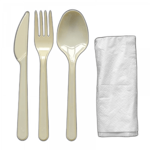 Set reutilizabil lingura, furculita, cutit ambalate in hartie 50buc/set
