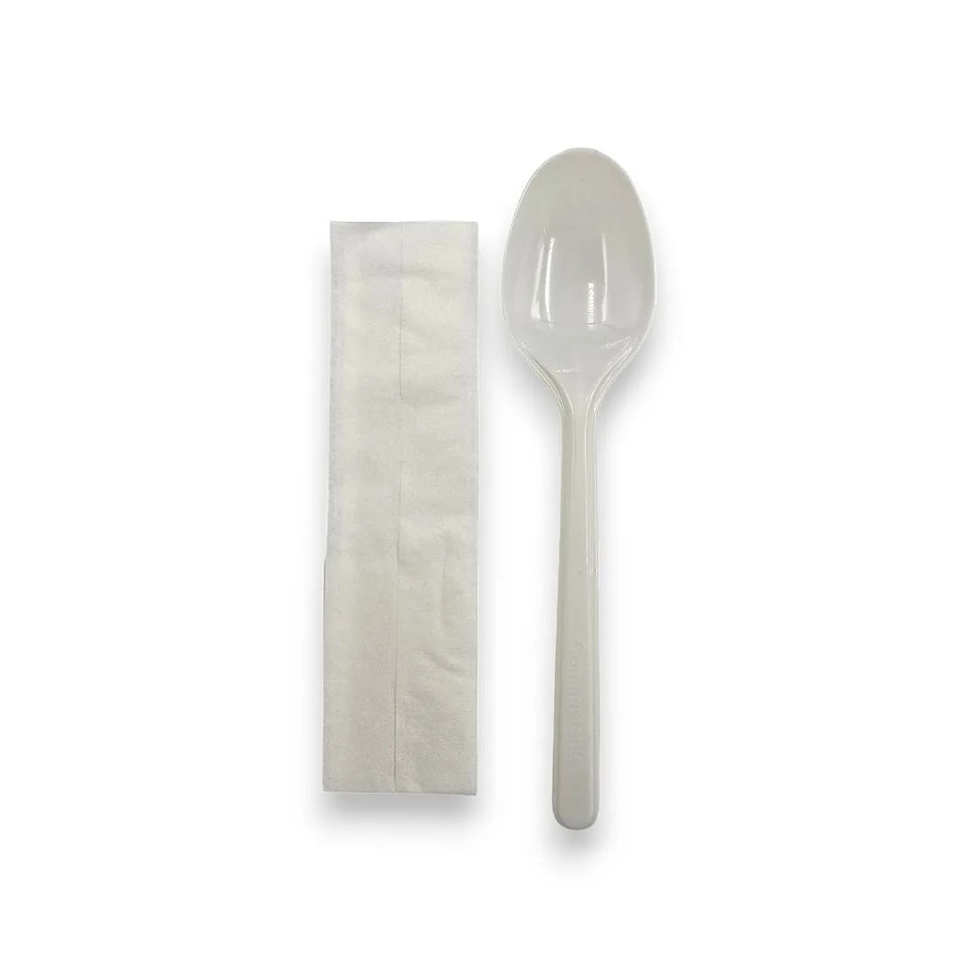Set tacâm bio cu linguriță + servețel – 100 Bucăți