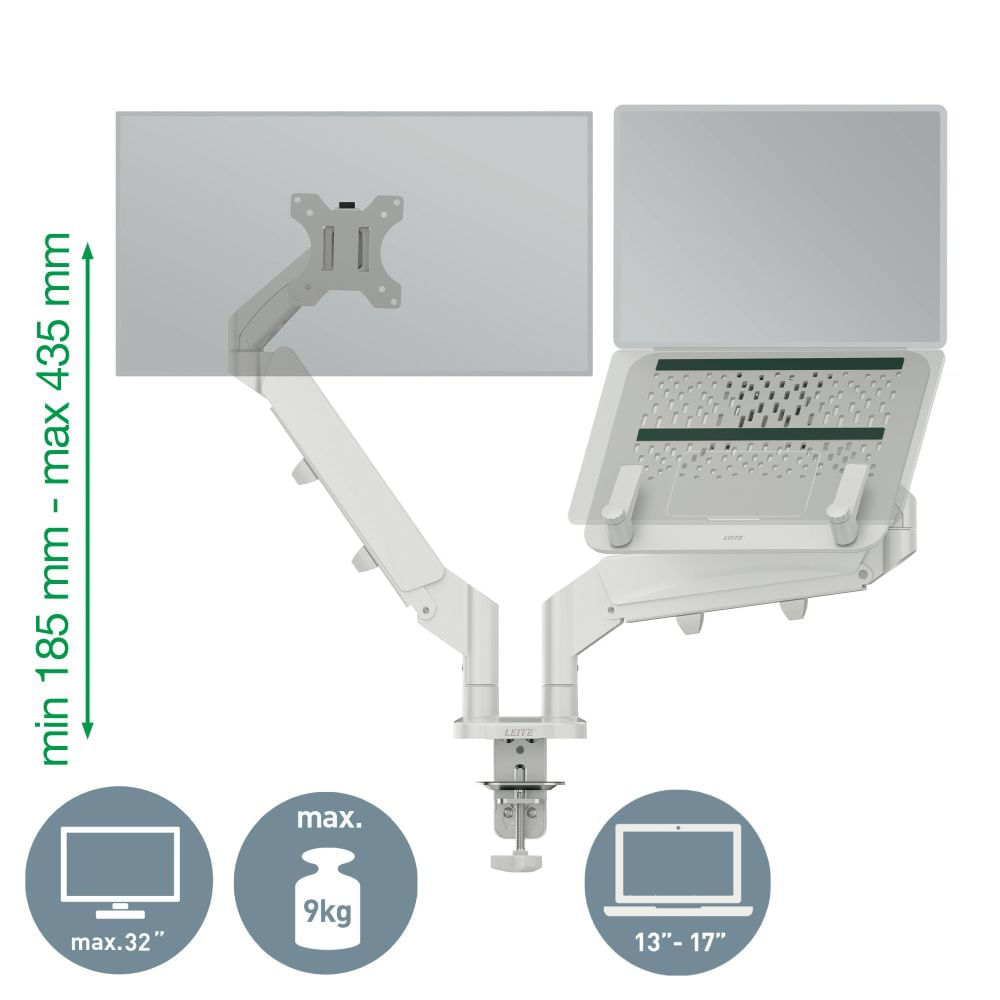 Suport pentru monitor Leitz Ergo 2 brate ajustabile extensibile suport pentru laptop