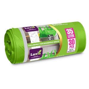 Saci menajeri Luxia 35L cu manere 30 buc/rola HD-LD verzi