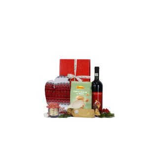 Pachet cadou de Craciun Ilinca cu vin rosu turta dulce si accesorii festive
