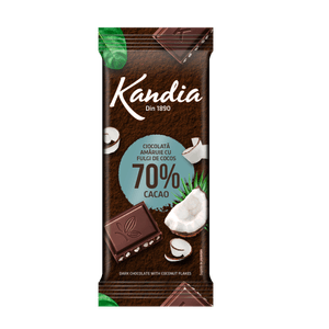 Ciocolata neagra Kandia cu fulgi de cocos 70% cacao 80g