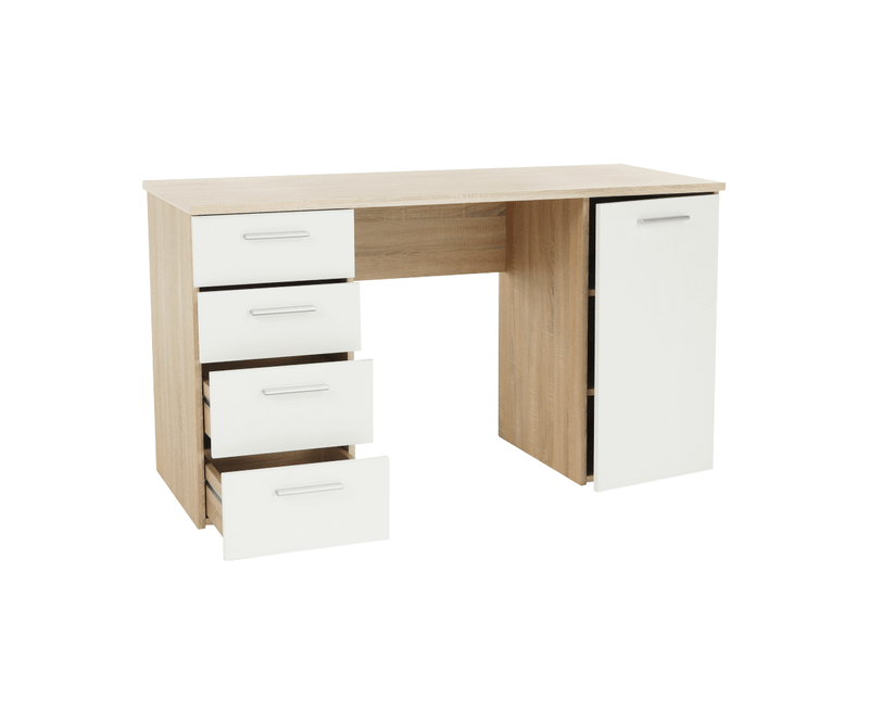 Birou-modern-stejar-sonoma-alb-din-DTD-laminat-vedere-in-diagonală