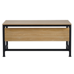 Birou-150x80-cm-cu-blat-MDF-stejar-și-cadru-metalic-negru-vedere-frontală