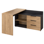 Masă-de-colț-pentru-PC-grafit-stejar-artisan-cu-sertare-și-spațiu-de-depozitare-vedere-frontală-