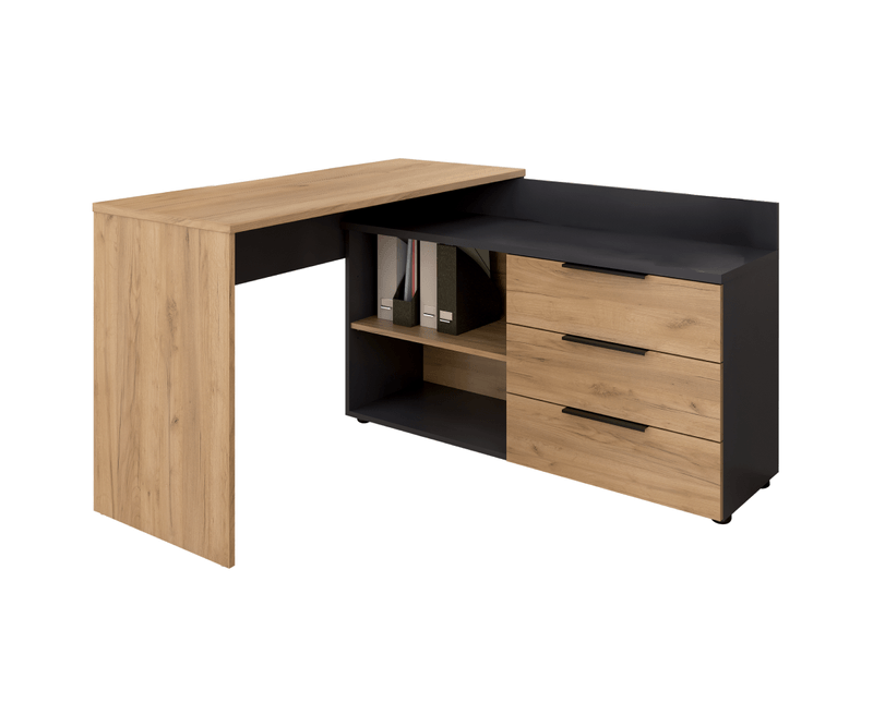 Masă-de-colț-stejar-artisan-cu-corp-de-depozitare-și-blat-grafit-vedere-laterală