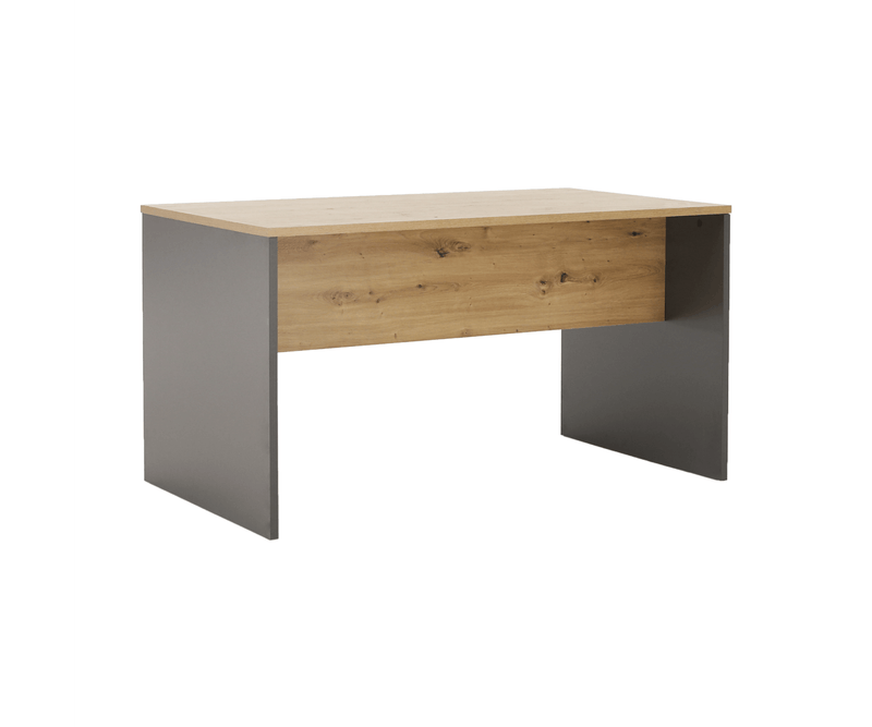 Blat-stejar-artisan-al-biroului-gri-antracit-vedere-oblică-cu-detalii-de-textură