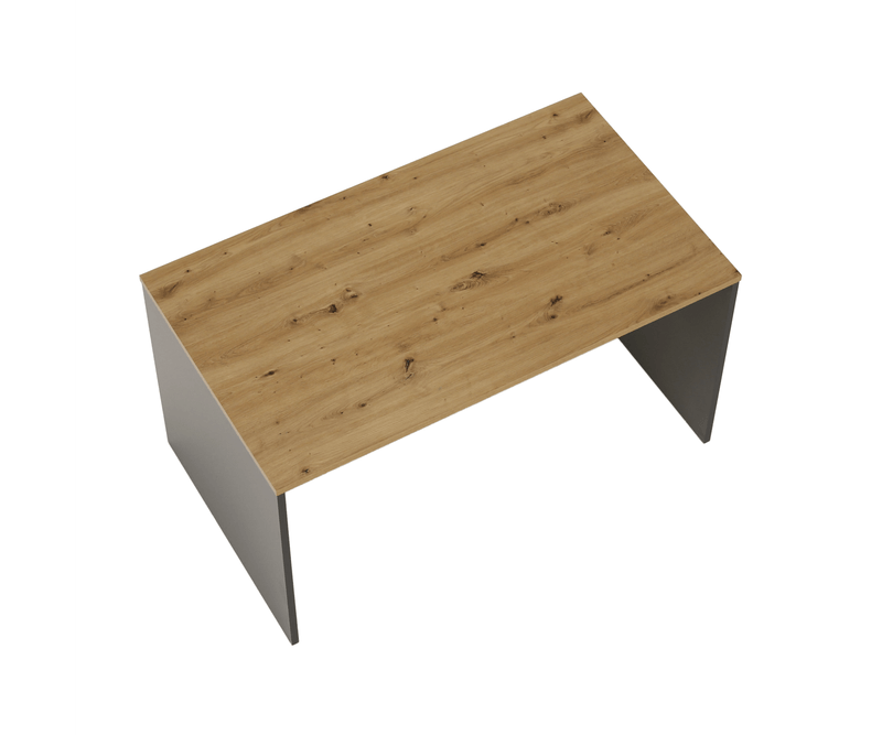 Birou-stejar-artisan-gri-antracit-140x80x76-cm-vedere-din-perspectivă-superioară