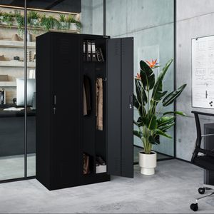 Dulap vestiar BHP cu patru compartimente KACPER, 800 x 1800 x 500 mm, negru