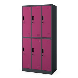 Dulap de haine securizat cu 6 usi IGOR, 900 x 1850 x 450 mm, antracit-fucsia