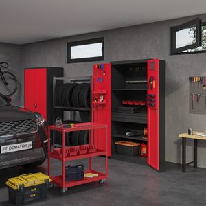 Dulap metalic pentru atelier SZYMON, 920 x 1850 x 500 mm, rosu-antracit