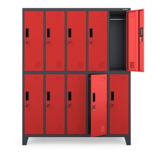 Dulap de siguranta cu 10 usi BARTEK, 1360 x 1720 x 450 mm, rosu antracit