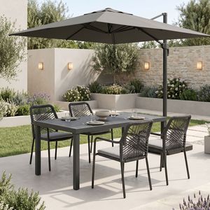 Masa de dining Kherson-Kliton. Set de 5 piese, aluminiu si coarda Pakoworld, nuanta antracit. Dimensiuni: 150x80x74cm.
