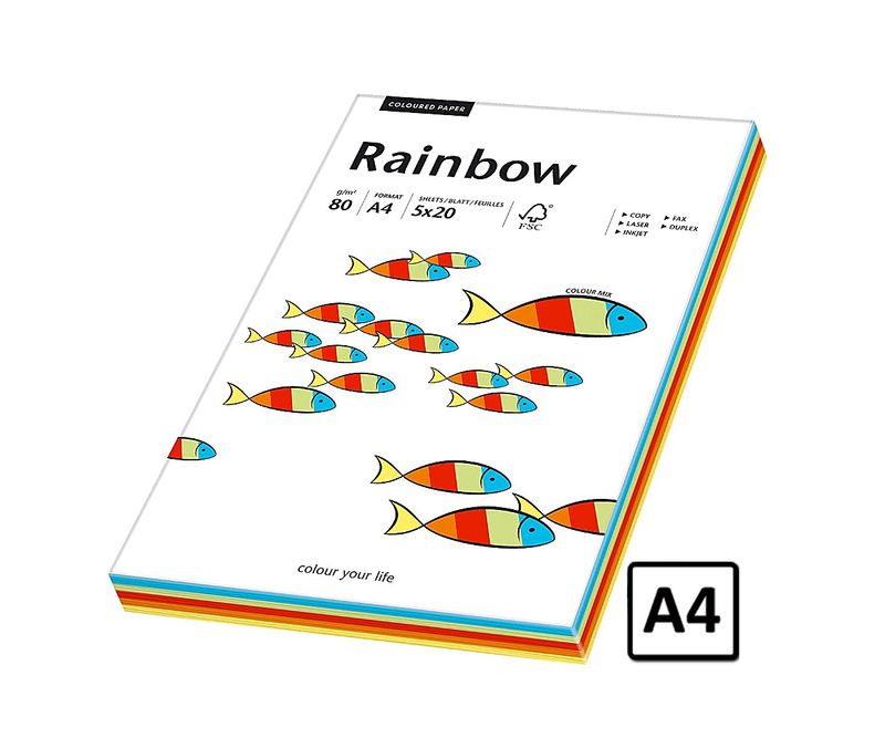 Hartie A4 Rainbow, 80 g/mp, 100 coli/top, 5 culori intens