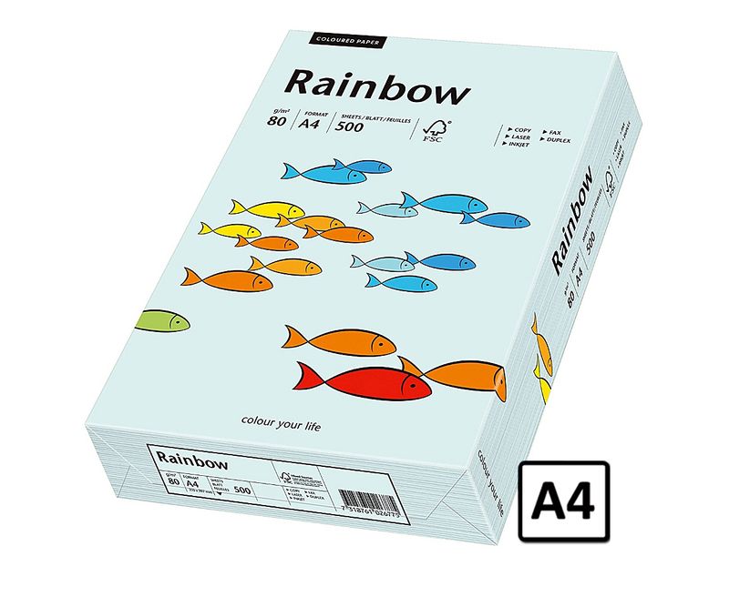 Hartie A4 Rainbow, 80 g/mp, 500 coli/top, albastru pastel