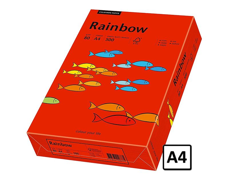 Hartie A4 Rainbow, 80 g/mp, 500 coli/top, rosu intens