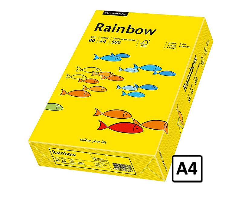 Hartie A4 Rainbow, 80 g/mp, 500 coli/top, galben intens