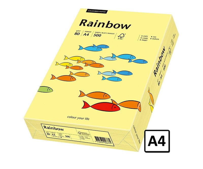 Hartie A4 Rainbow, 80 g/mp, 500 coli/top, galben pastel