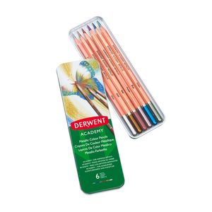 Creioane acuarela Derwent Academy cutie metalica 6 buc/set calitate superioara culori metalizate