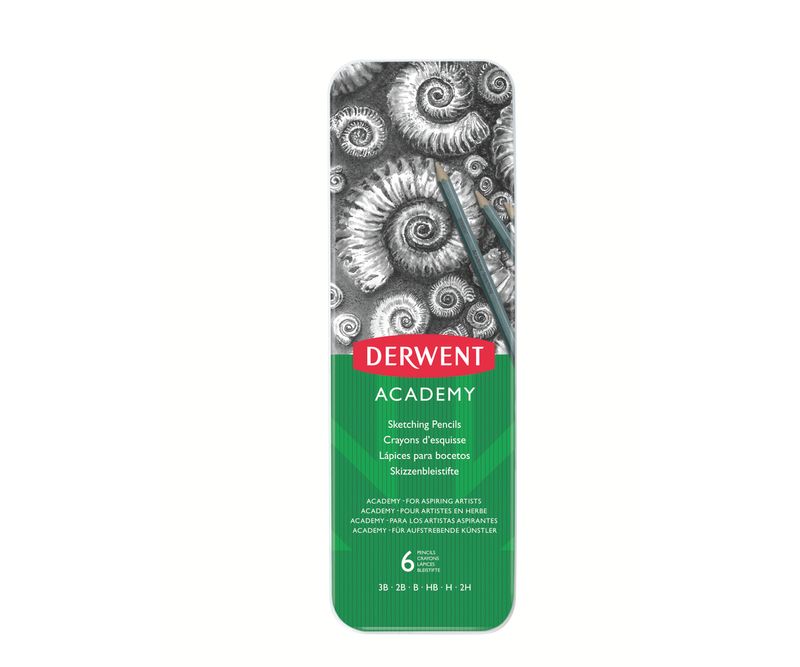 Set-6-creioane-Grafit-3B-2H-Derwent-Academy™-cutie-metalica