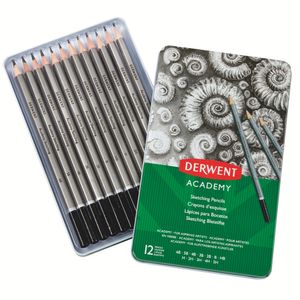 Set 12 creioane Grafit 6B-5H Derwent Academy calitate superioara pentru artisti aspiranti cutie metalica