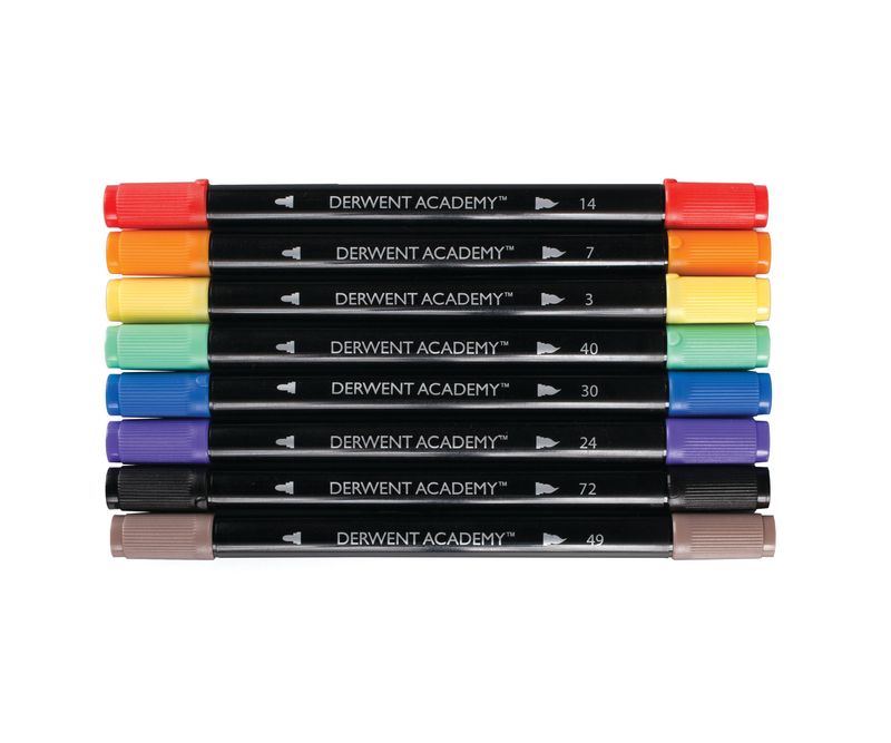 Marker-Derwent-Academy-2-capete-varf-pensula-8buc-set