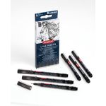 Set-6-linere-Derwent-Professional-dimensiuni-diferite-varf-subtire-si-uscare-rapida-calitate-premium-negru