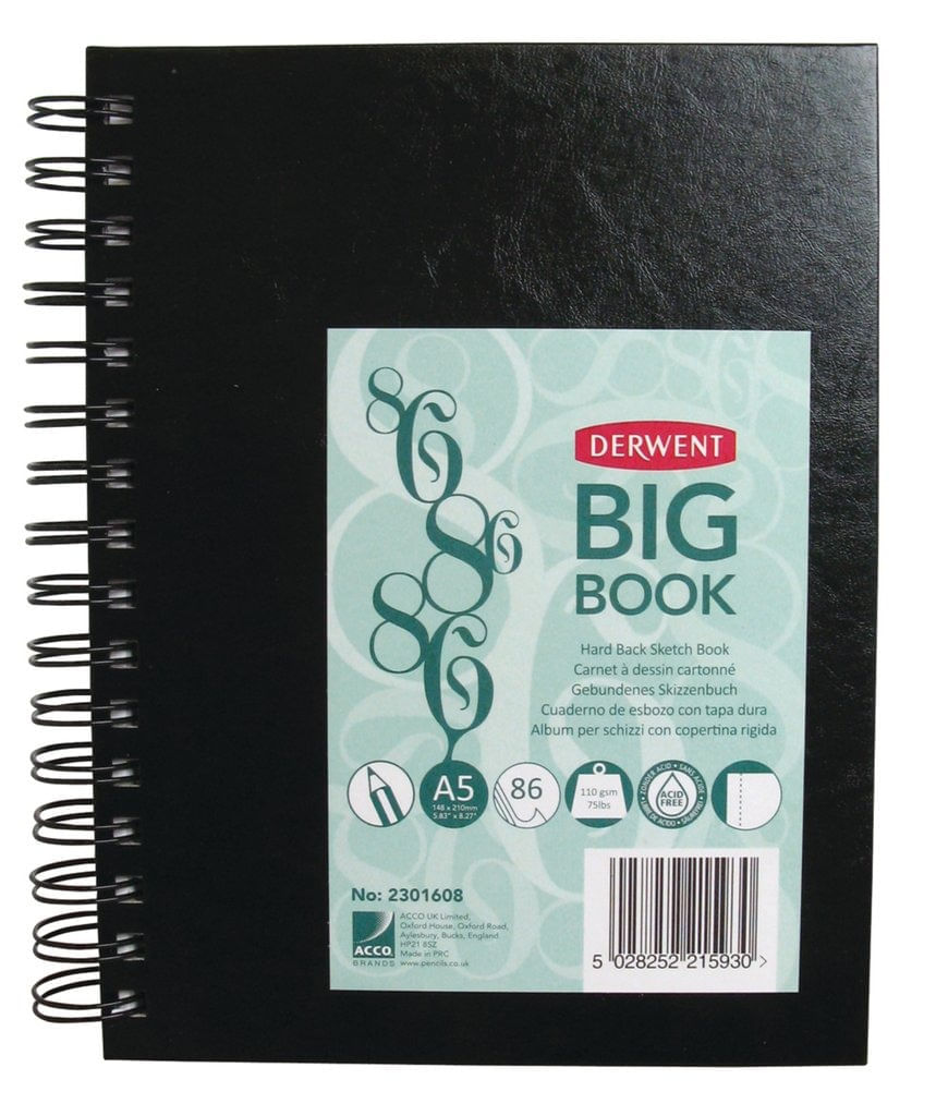 Caiet pentru schite si desen Derwent Professional A5 cu spira 86 coli 110g premium hartie alba negru-vinil