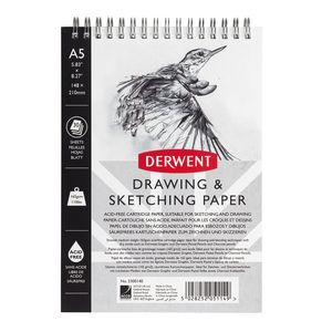 Caiet pentru schite si desen Derwent Professional hartie alba A5 cu spira 30 coli 165 gsm calitate premium