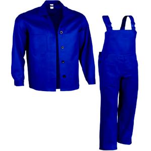 Costum protectie jacheta si pantaloni cu pieptar din bumbac albastru Marime L