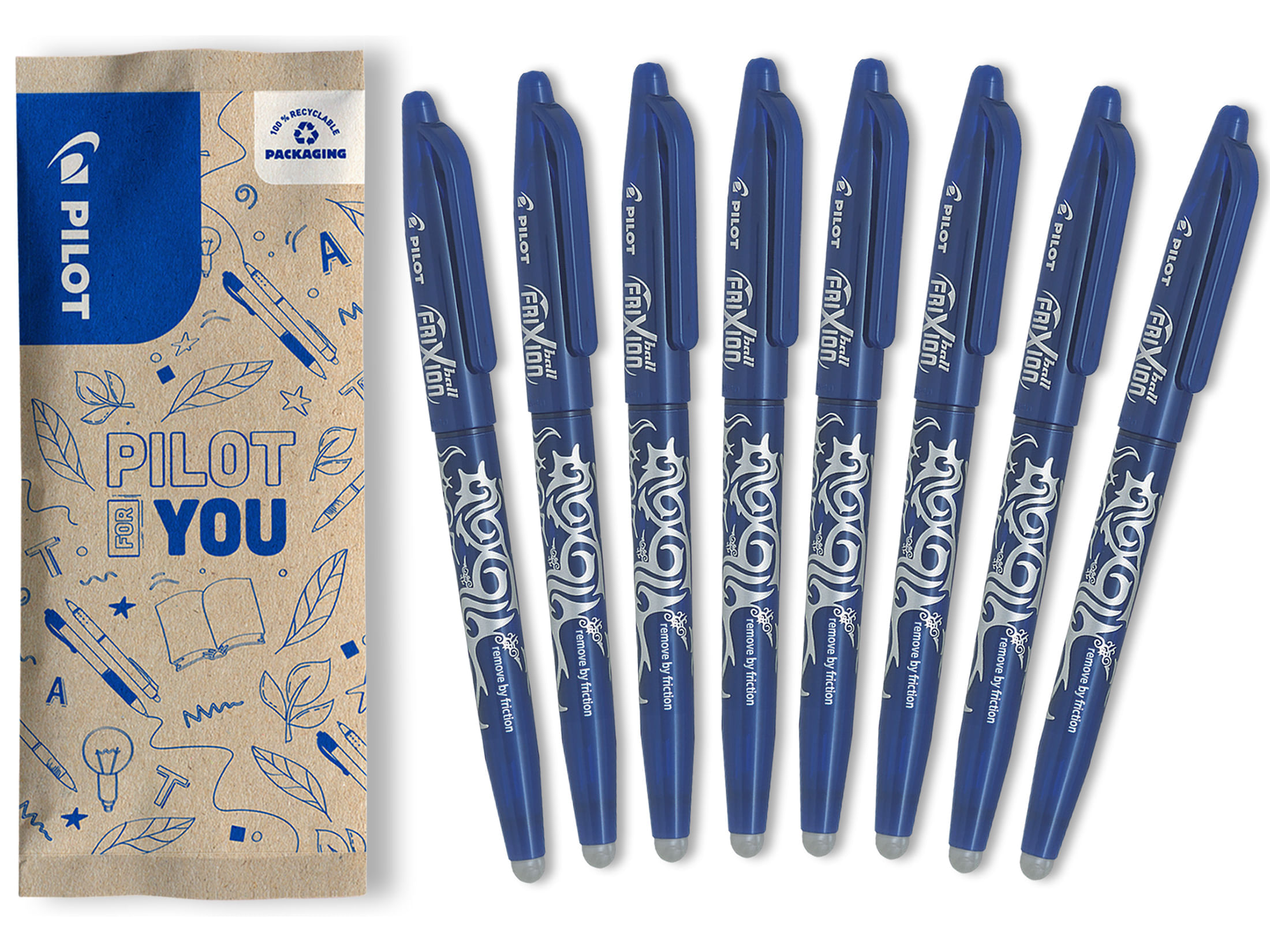 Set flow pack 8 rollere Pilot Frixion Ball albastre 0.7 mm cu capac