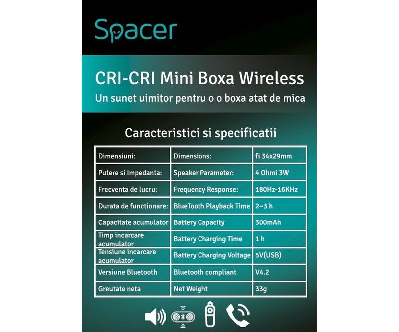 Boxa-Spacer-Cri-Cri-Red-portabila-3w-300mah-2h