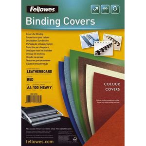 Pachet 10 buc coperti carton fellowes a4 250 gr imitatie piele rosu 100/top