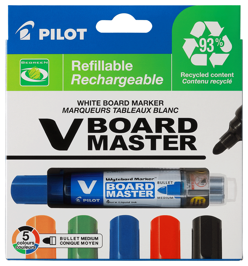 Set 5 markere pentru tabla Pilot Vboard Master 2.3 mm varf rotund