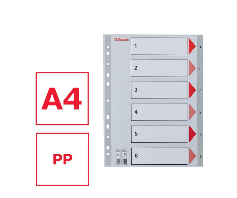 Index-Esselte-plastic-reciclabil-A4-1-6-gri