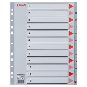 Index Esselte, plastic, reciclabil, A4 MAXI, 1-12, gri