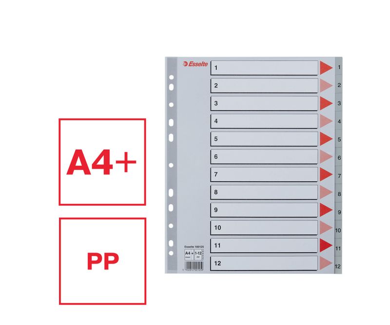 Index-Esselte-plastic-reciclabil-A4-MAXI-1-12-gri