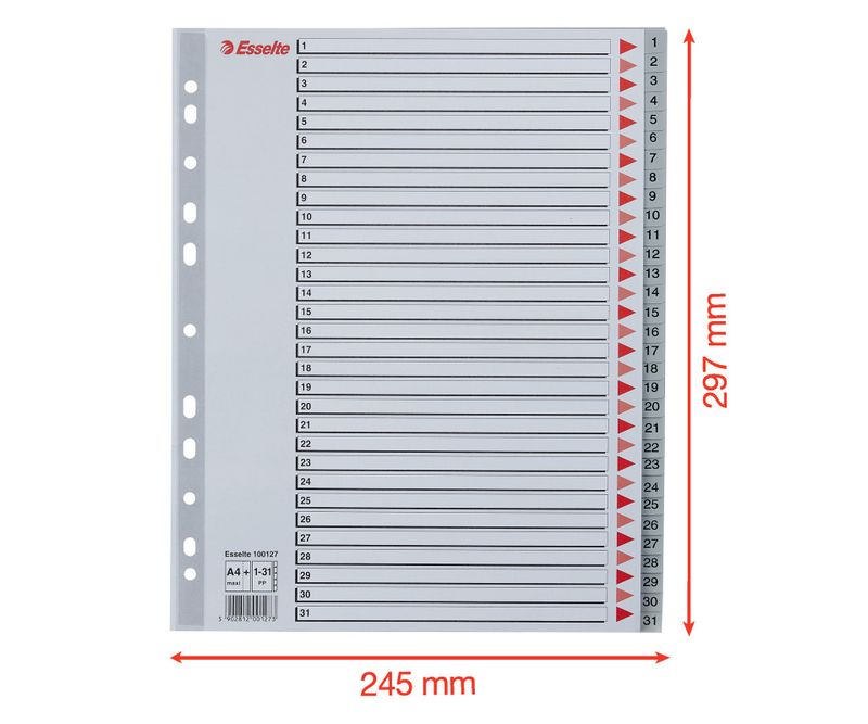 Index-Esselte-plastic-reciclabil-A4-MAXI-1-31-gri