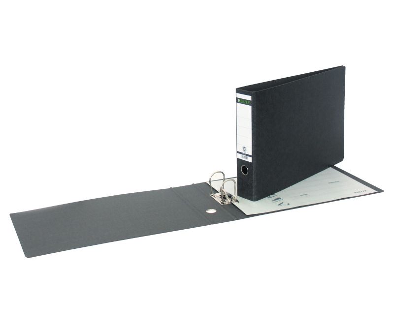 Biblioraft-Leitz-180°-carton-partial-reciclat-certificare-FSC-A3-landscape-80-mm-negru