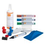 Kit-pentru-tabla-NOBO-emailata-suport-magnetic-cu-4-markere-burete-magnetic---5-rezerve-spray-curatare-125-ml-cu-laveta-10-magneti