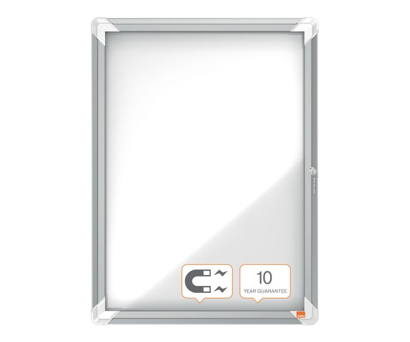 Avizier-NOBO-Premium-Plus-interior-otel-emailat-4x-A4-cu-usa-si-cheie-magnetic-alb