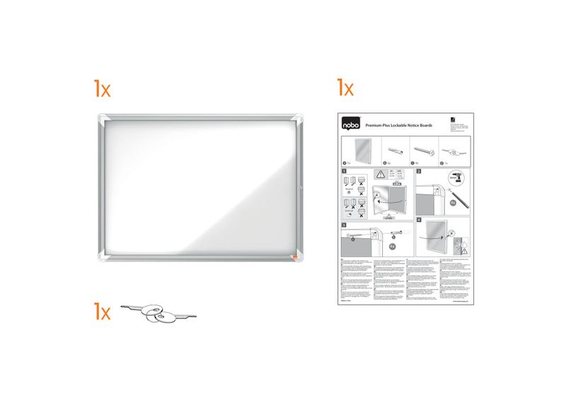 Avizier NOBO Premium Plus, interior, otel emailat, 4x A4, cu usa