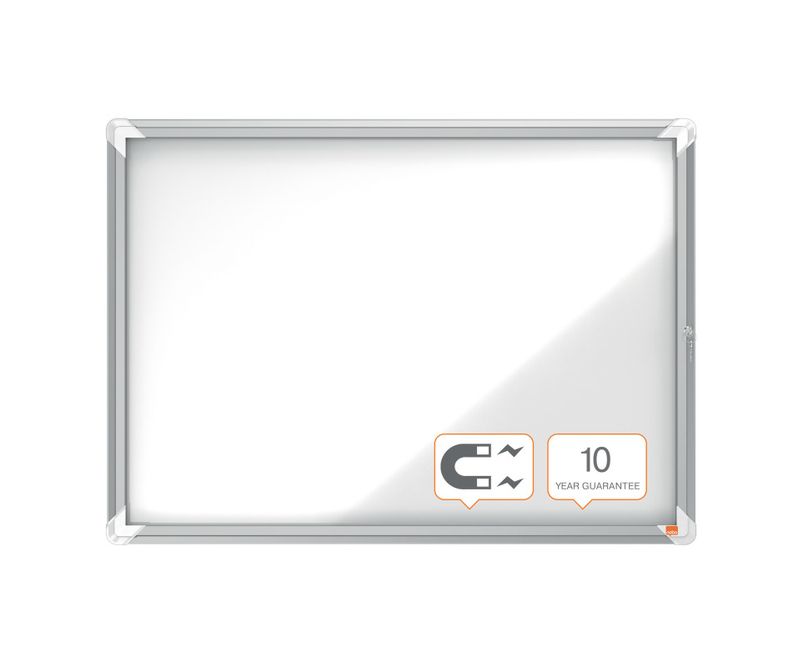 Avizier-NOBO-Premium-Plus-interior-otel-emailat-8x-A4-cu-usa-si-cheie-magnetic-alb