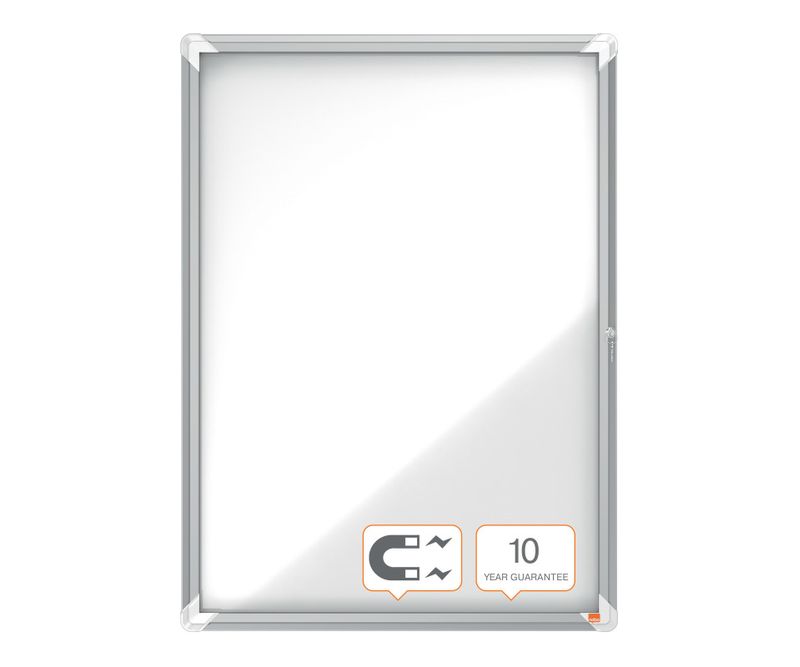 Avizier-NOBO-Premium-Plus-interior-otel-emailat-9x-A4-cu-usa-si-cheie-magnetic-alb