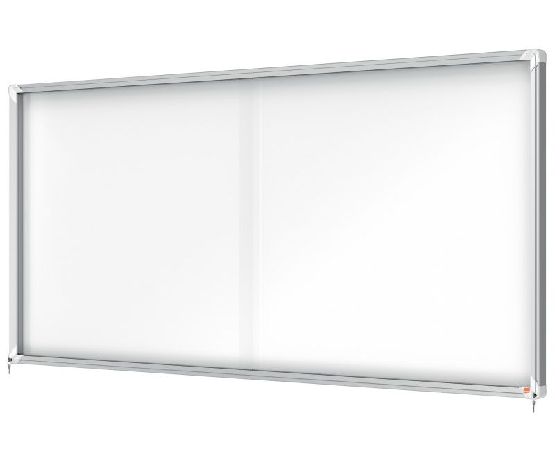 Avizier-NOBO-Premium-Plus-interior-otel-emailat-27x-A4-geam-glisant-si-cheie-magnetic-alb