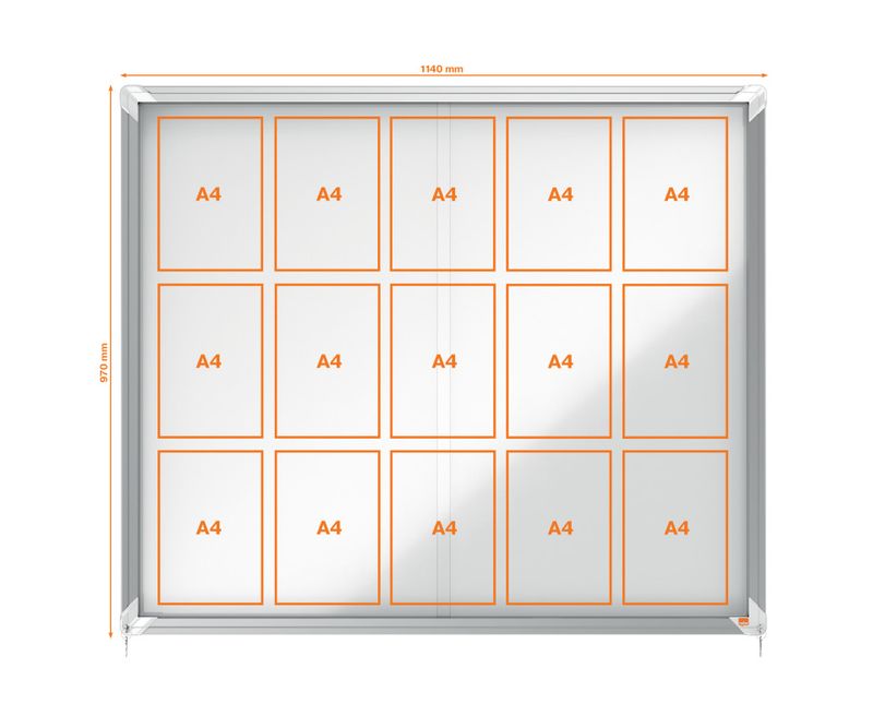 Avizier-NOBO-Premium-Plus-interior-otel-emailat-15x-A4-geam-glisant-si-cheie-magnetic-alb
