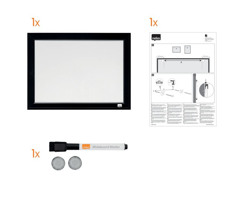 Tabla-NOBO-58x43-cm-magnetica-include-marker-si-magneti-alb-rama-lata-neagra