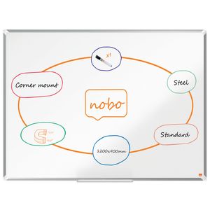 Tabla NOBO Premium Plus, otel lacuit, 120x90 cm, magnetica, include marker si tavita, alb