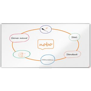 Tabla NOBO Premium Plus, otel lacuit, 240x120 cm, magnetica, include marker si tavita, alb