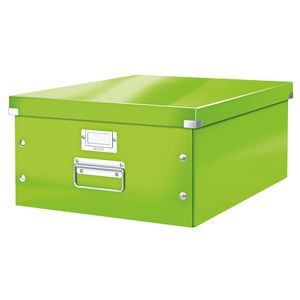 Cutie depozitare Leitz WOW Click & Store, carton laminat, partial reciclat, pliabila, cu capac si maner, 36x20x48 cm, verde